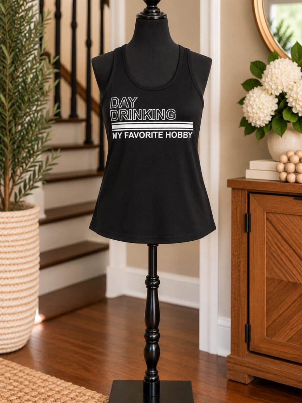NWT Women's Black "Day Drinking My Favorite Hobby" Graphic Tank Top – Size Small